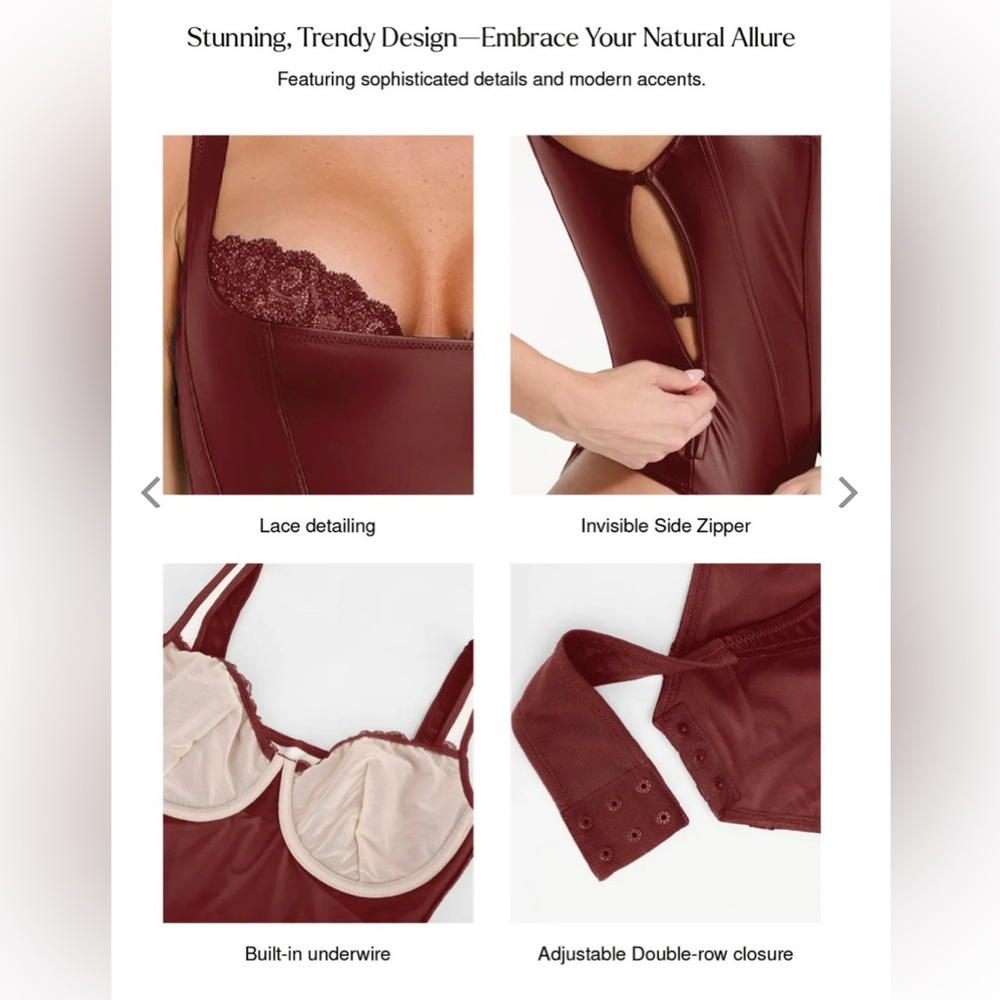Shapewear Faux Leather Lace Balconette Sculpting Bodysuit - Medium - Picture 5 of 10